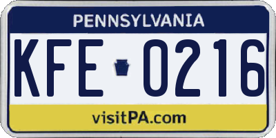 PA license plate KFE0216