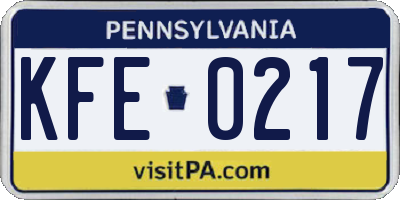PA license plate KFE0217