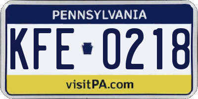 PA license plate KFE0218