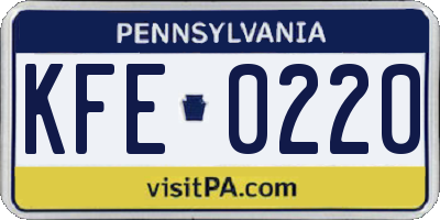 PA license plate KFE0220