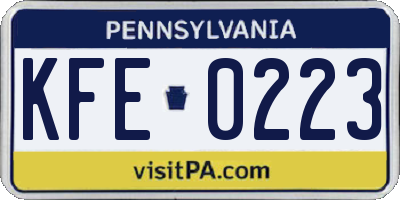 PA license plate KFE0223