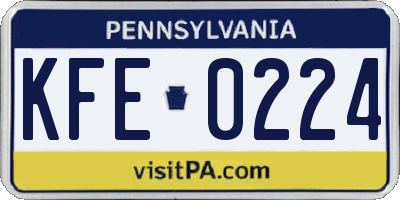 PA license plate KFE0224