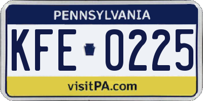 PA license plate KFE0225