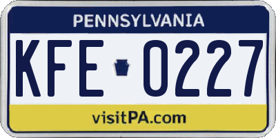 PA license plate KFE0227