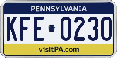 PA license plate KFE0230