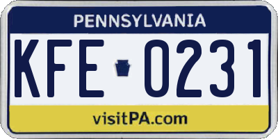 PA license plate KFE0231
