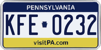 PA license plate KFE0232