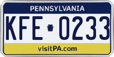PA license plate KFE0233