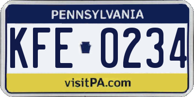 PA license plate KFE0234