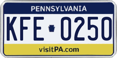 PA license plate KFE0250