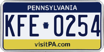 PA license plate KFE0254
