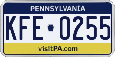 PA license plate KFE0255