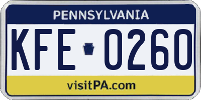 PA license plate KFE0260