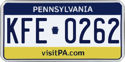 PA license plate KFE0262