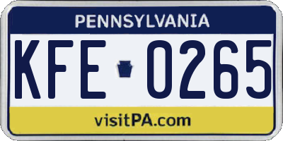 PA license plate KFE0265
