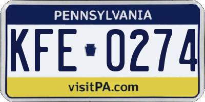 PA license plate KFE0274