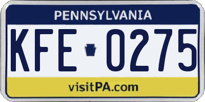 PA license plate KFE0275