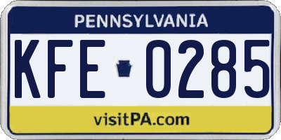 PA license plate KFE0285