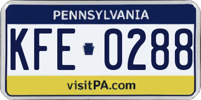 PA license plate KFE0288