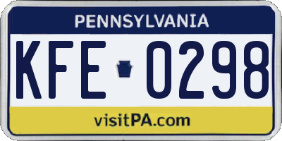 PA license plate KFE0298