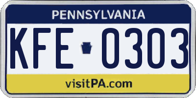 PA license plate KFE0303