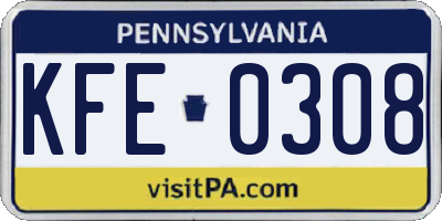 PA license plate KFE0308