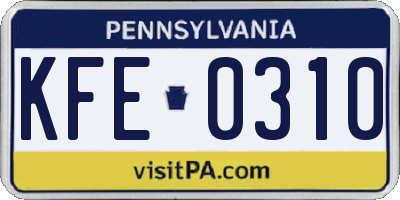 PA license plate KFE0310