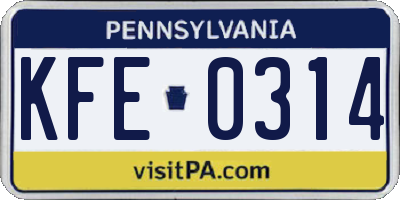 PA license plate KFE0314