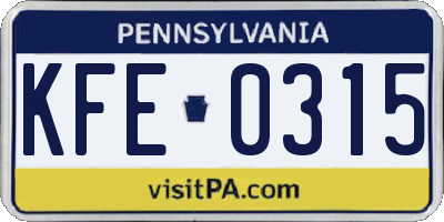 PA license plate KFE0315