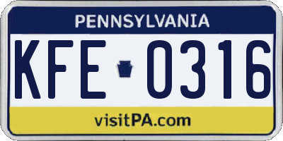PA license plate KFE0316