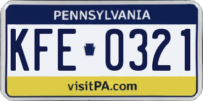 PA license plate KFE0321