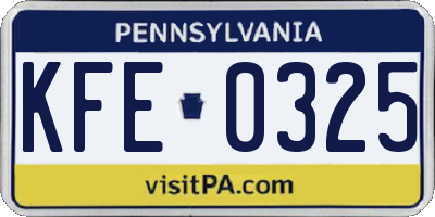 PA license plate KFE0325