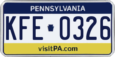 PA license plate KFE0326