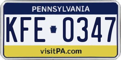 PA license plate KFE0347