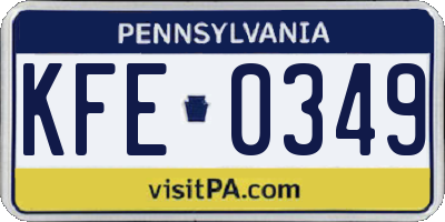 PA license plate KFE0349