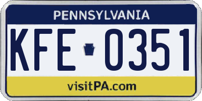 PA license plate KFE0351