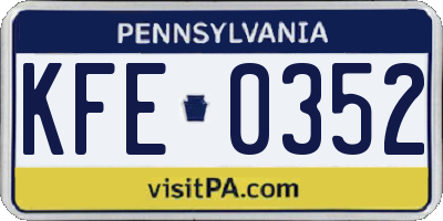 PA license plate KFE0352