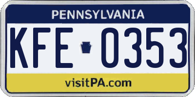 PA license plate KFE0353