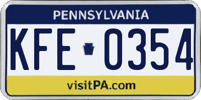 PA license plate KFE0354