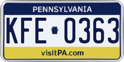 PA license plate KFE0363