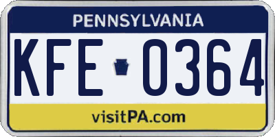 PA license plate KFE0364