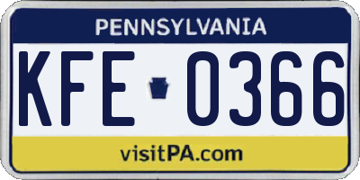 PA license plate KFE0366