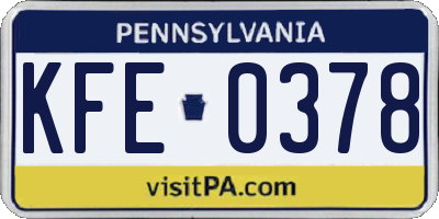 PA license plate KFE0378