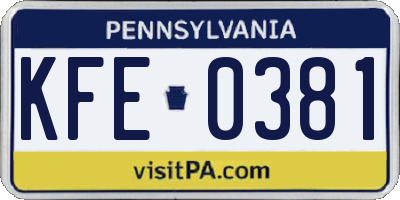 PA license plate KFE0381