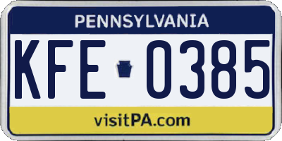 PA license plate KFE0385