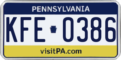 PA license plate KFE0386