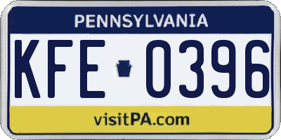 PA license plate KFE0396