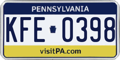 PA license plate KFE0398