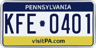 PA license plate KFE0401