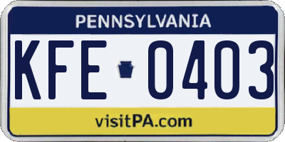PA license plate KFE0403